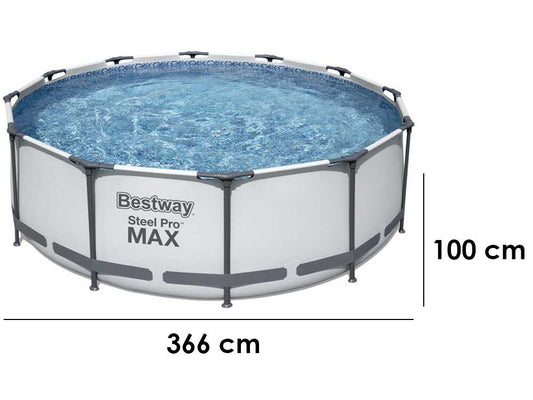 Bestway Steel Pro Max 56418DE – Ø366×100 cm – Runder Pool + Filterpumpe und Leiter