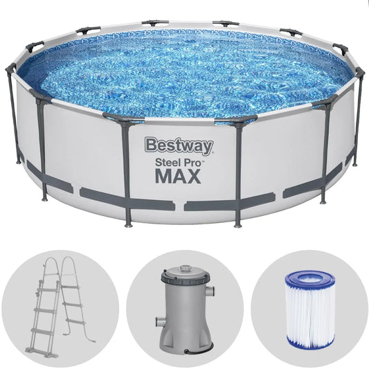 Bestway Steel Pro Max 56418DE – Ø366×100 cm – Runder Pool + Filterpumpe und Leiter
