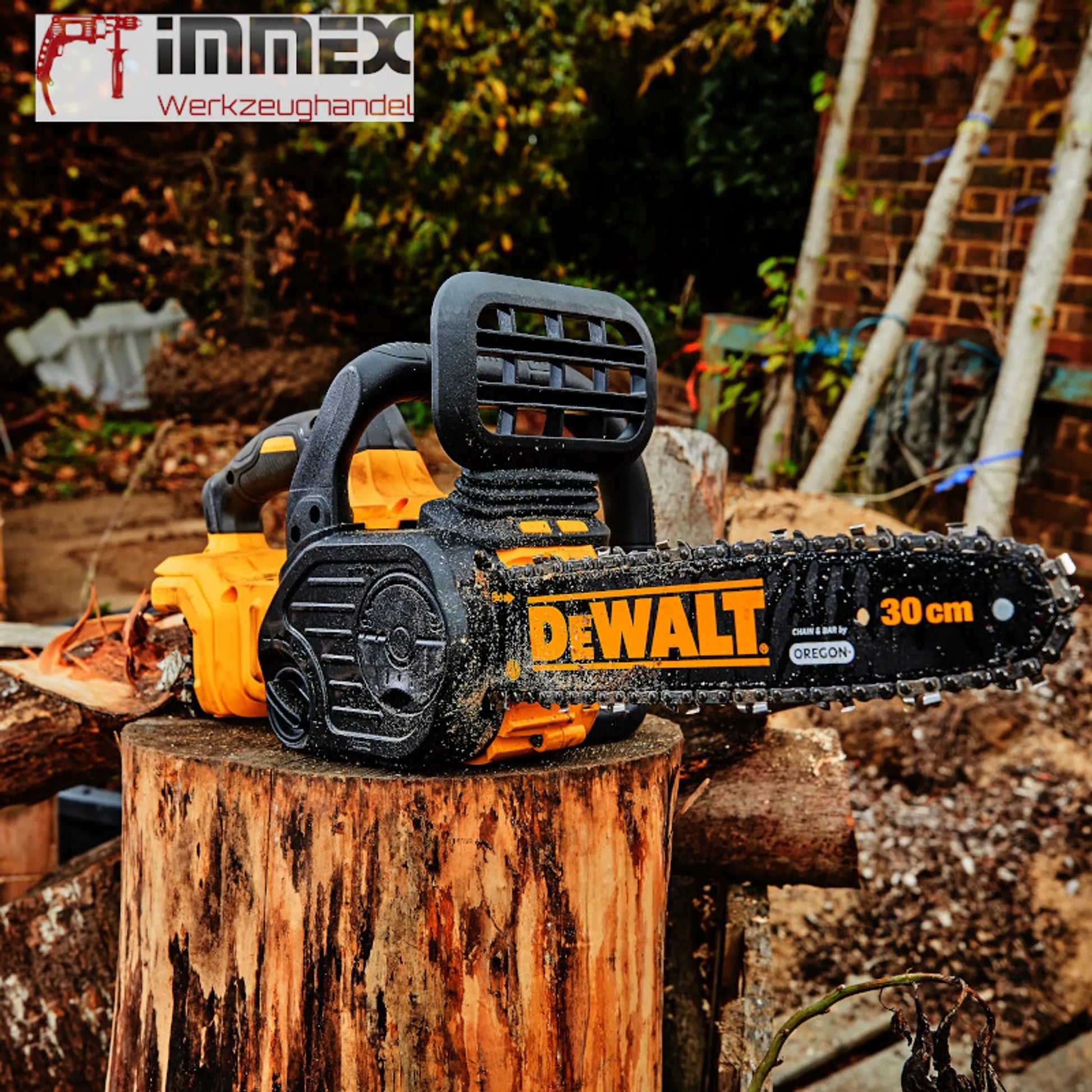 DeWALT DCM565N-XJ Akku-Kettensäge (bl) Flexvolt, 18V, Schwertlänge 30 cm, Kettenart Halbmeißel, 3,8″