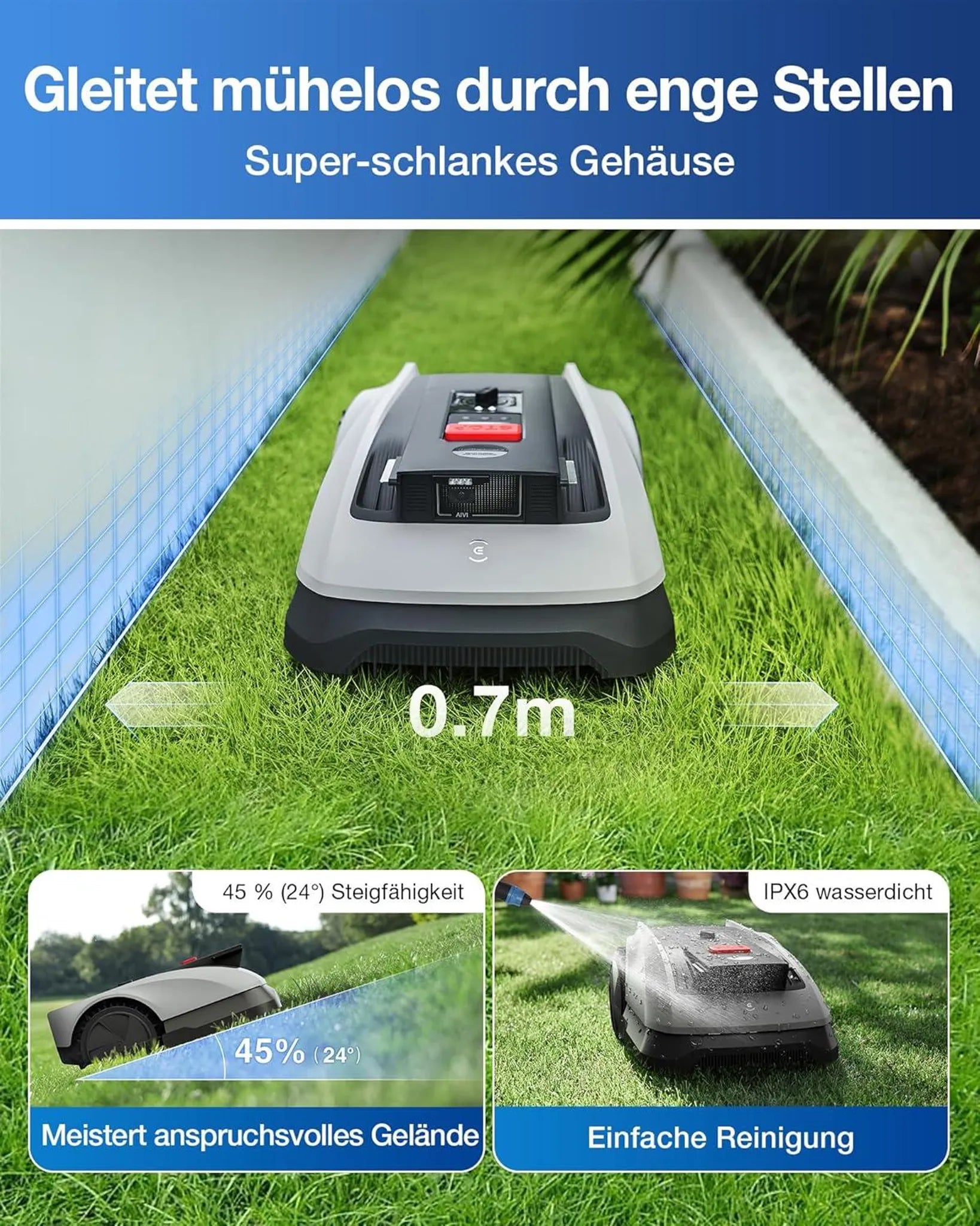 ECOVACS Mähroboter Goat O600 Ohne Begrenzungskabel, 600 m², RTK+Vision Navigation, Rasenmähroboter, KI-Hindernisvermeidung, passiert 0,7m Engstellen