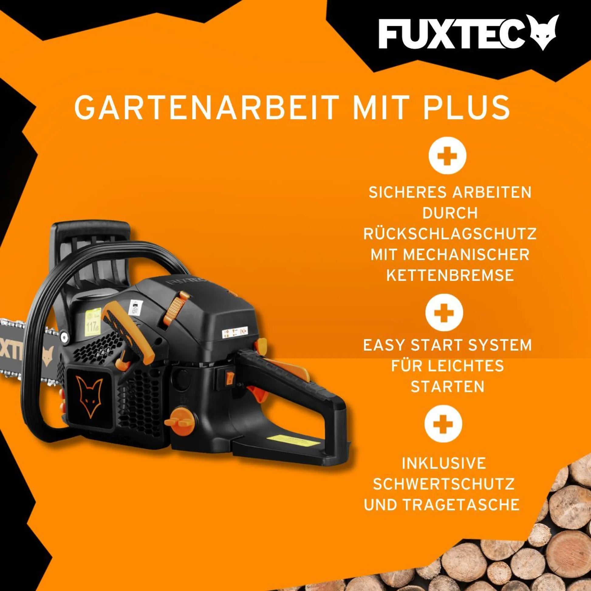 FUXTEC Benzin Kettensäge FX-KS255 – Black Edition – Schwertlänge 46cm