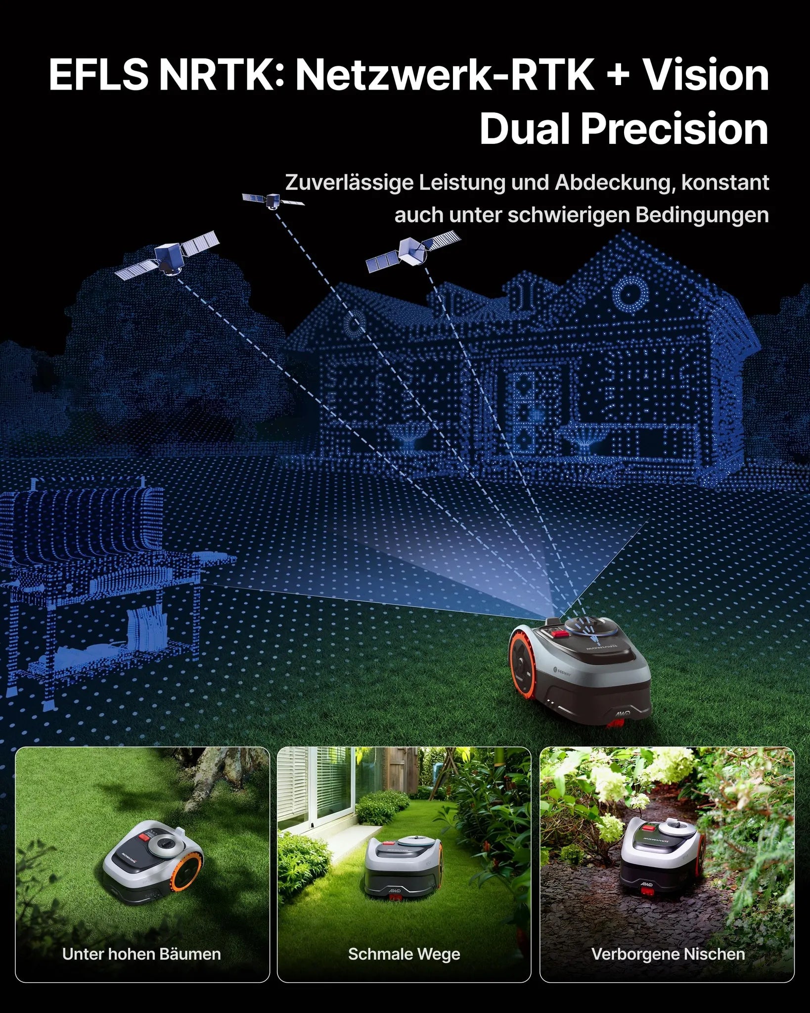 Navimow i205 AWD Mähroboter ohne Begrenzungskabel mit Garage S, Allradantrieb für Steigungen bis zu 45 %, EFLS NRTK + Vision